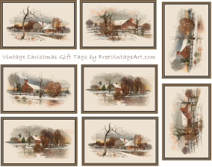 winter scene Christmas tags