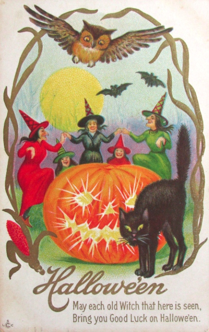 1911 vintage halloween dancing witches postcard