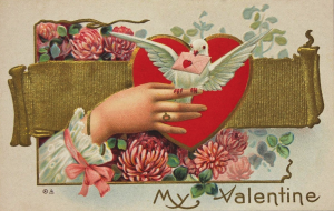 white dove with Valentine Post