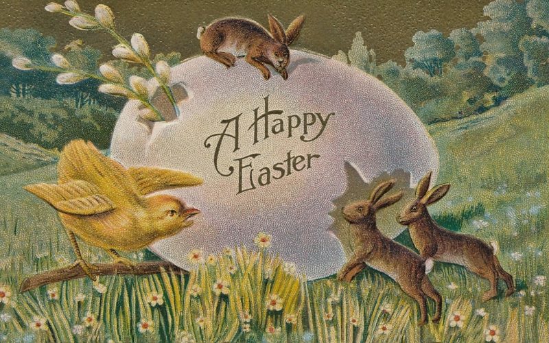 Easter bunnies a vintage Easter postcard