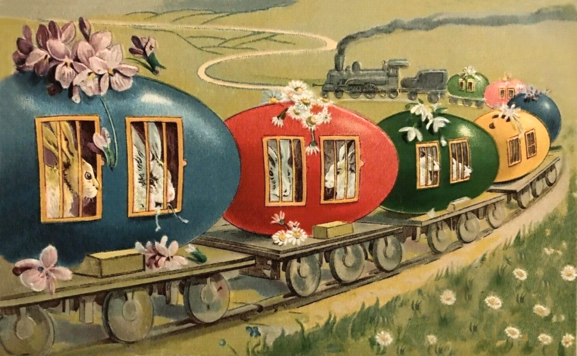 Easter Egg Train vintage Easter Postcard