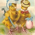 Vintage Easter Card of two chicks in their Easter Finery