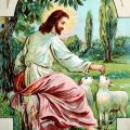 Jesus with Lambs a vintage Easter illustration and postcard